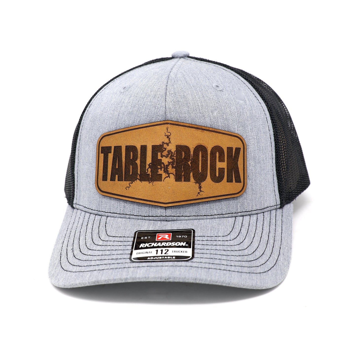 Table Rock Lake Missouri Arkansas Grey & Black Leather Patch Hat