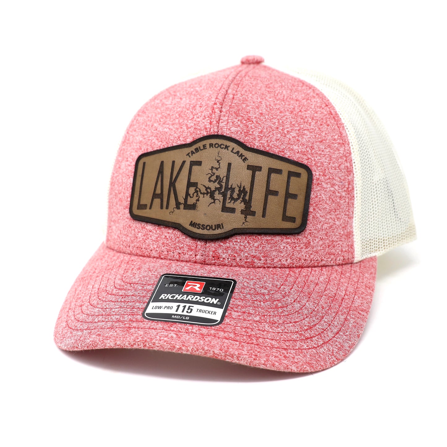 Lake Life Table Rock Lake Missouri Red Heather Leather Patch Hat