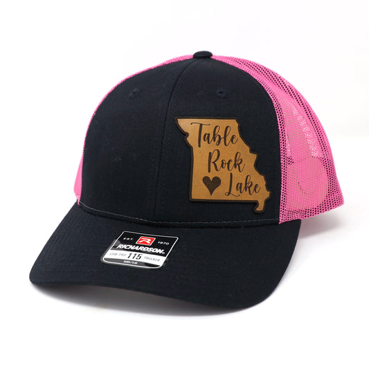 I ❤️ Table Rock Lake Missouri Black & Pink Leather Patch Hat