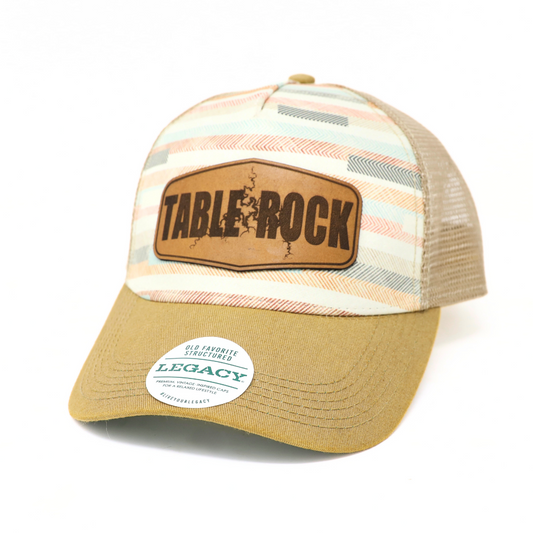 Table Rock Lake Missouri Arkansas Striped Leather Patch Hat